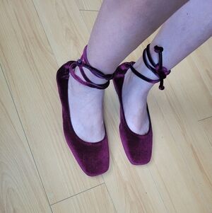 8 by Yoox Velvet Ballet Flats Burgundy EU 39-39.5 US 8-8.5